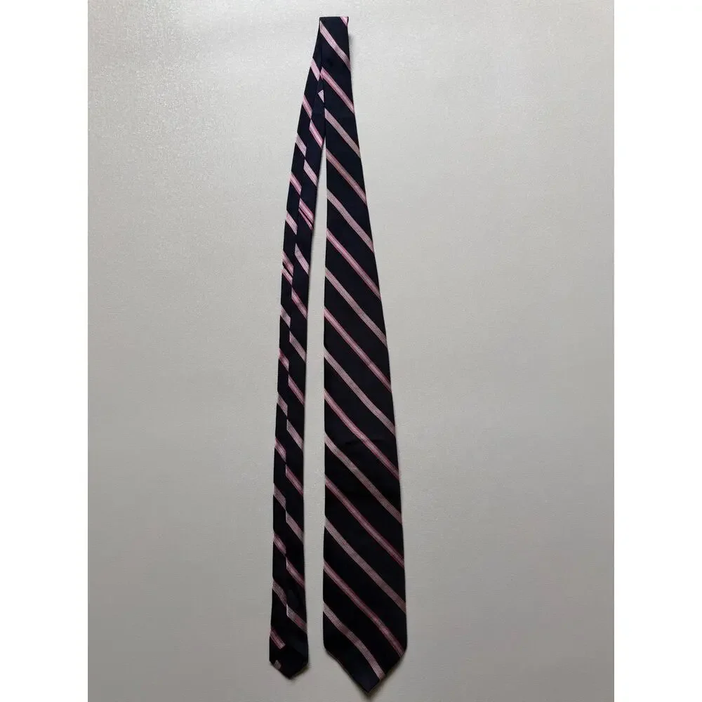 Brooks Brothers Men's Navy Pink Diagonal Stripe Repp Necktie Classic Silk Tie